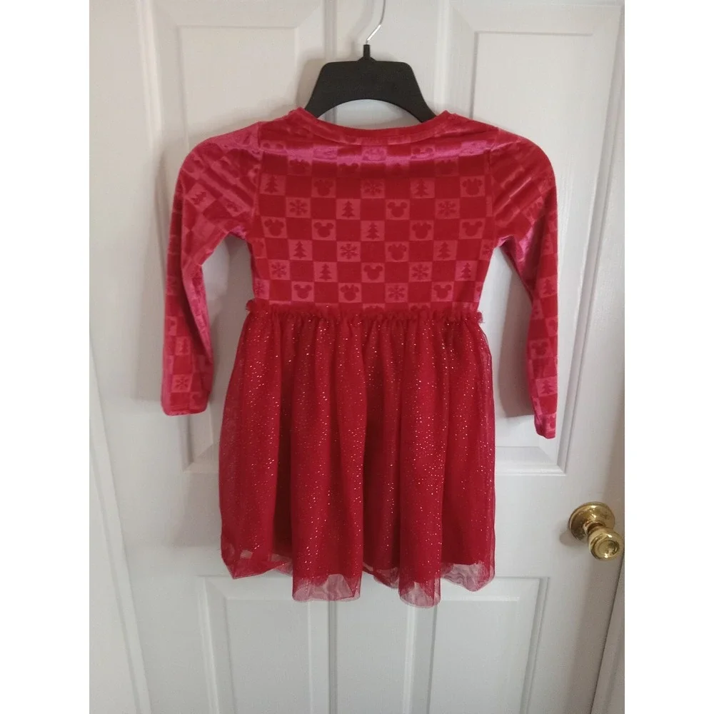 Disney's Mickey & Minnie Print &  Embossed Velour Tutu Dress by Size 5 Christmas